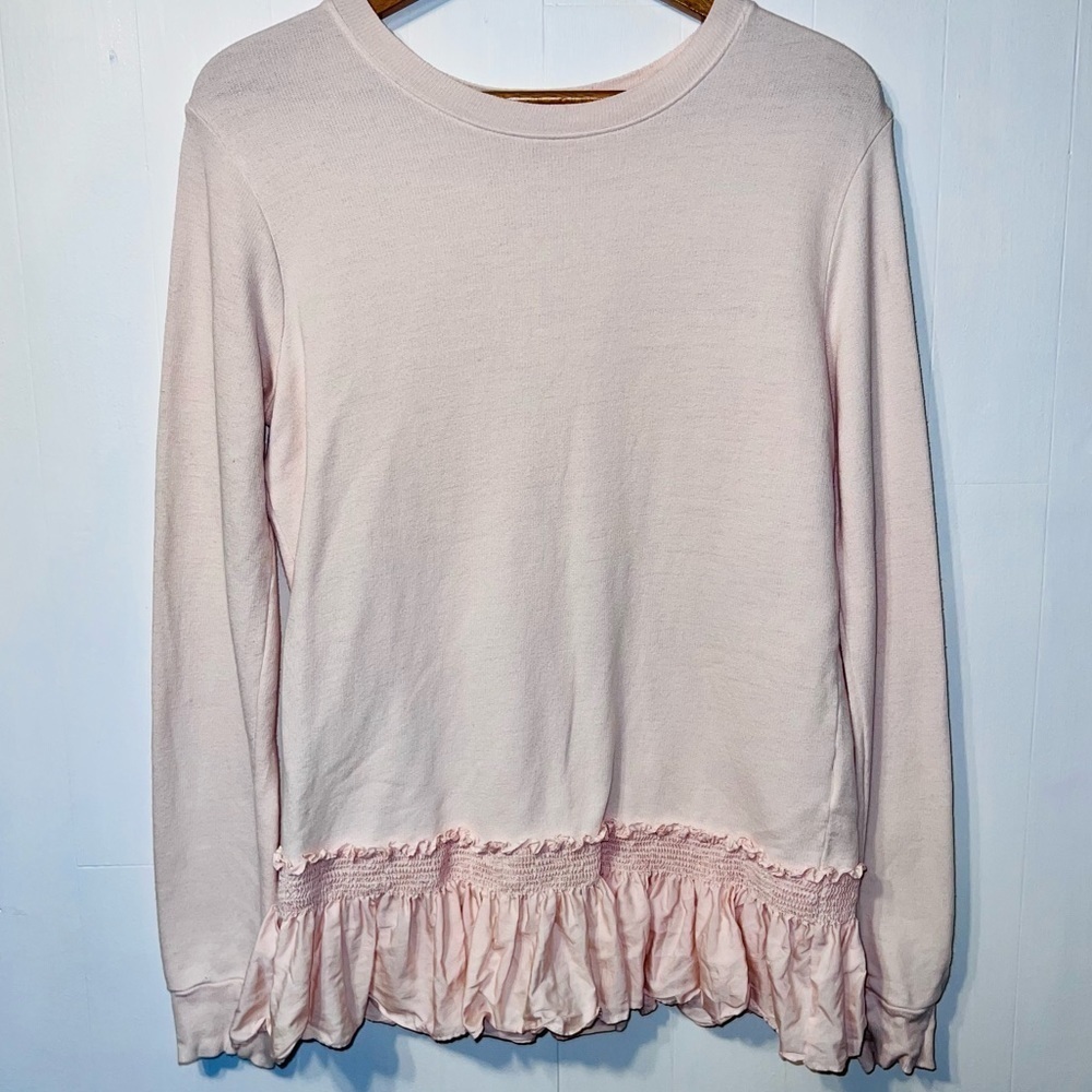 Clu Soft Pink Feminine Ruffled Hem Cotton Linen Blend Soft Girl Top S